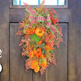 New Christmas Autumn Thanksgiving Wreath Pumpkin Bow Artificial Door Hanging Decoration