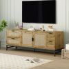 ON-TREND Elegant Rattan TV Stand for TVs up to 65", Boho Style Media Console with Adjustable Shelves, Sleek TV Console Table with Wood Grain Surface f