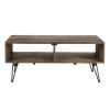 Betsy 42 Inch Reclaimed Wood Rectangle Farmhouse Coffee Table With Storage, Iron Legs, Natural Brown