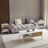 40.16" Rattan Coffee table, sliding door for storage, metal legs, Modern table for living room , white