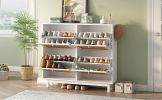 ON-TREND Rattan Boho Style Shoe Cabinet with 4 Flip Drawers, Modern 2-Tier Shoe Storage Organizer with Large Space, Free Standing Shoe Rack for Entran