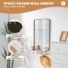 Wall Bathroom Mirror with Shelf Hooks Sturdy Metal Frame for Bedroom Living Room