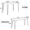 Rustic Farmhouse 3-Piece Dining Table Set with 2 Benches,Thick Table/Bench Top with Iron Frame for 4 in Small Places