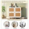 ON-TREND Rattan Boho Style Shoe Cabinet with 4 Flip Drawers, Modern 2-Tier Shoe Storage Organizer with Large Space, Free Standing Shoe Rack for Entran