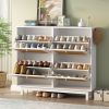 ON-TREND Rattan Boho Style Shoe Cabinet with 4 Flip Drawers, Modern 2-Tier Shoe Storage Organizer with Large Space, Free Standing Shoe Rack for Entran