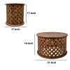 31, 17 Inch 2 Piece Farmhouse Round Coffee Table and Side End Table Set, Mango Wood, Cut Out Design, Rustic Brown