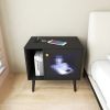 LED Nightstand with Charging Station, Modern End Table with Drawer , Glass Door Bedside Table for Bedroom, Living Room, Black