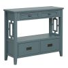 36'' Farmhouse Pine Wood Console Table Entry Sofa Table with 4 Drawers & 1 Storage Shelf for Entryway Living Room Bedroom Hallway Kitchen ( Blue)