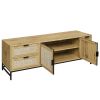 ON-TREND Elegant Rattan TV Stand for TVs up to 65", Boho Style Media Console with Adjustable Shelves, Sleek TV Console Table with Wood Grain Surface f