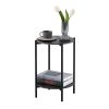 2-layer End Table with Whole Marble Tabletop, Round Coffee Table with Black Metal Frame for Bedroom Living Room Office (black,1 piece)