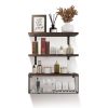 2 In 1 Floating Shelves Wall Mounted with Storage Basket Bathroom Shelves Over Toilet Wooden Shelves for Bedroom Living Room Kitchen Office Wall Decor