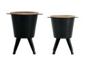 Farmhouse Rustic Distressed Metal Accent Cocktail Table with wood top-BLK; Set of 2