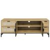 ON-TREND Elegant Rattan TV Stand for TVs up to 65", Boho Style Media Console with Adjustable Shelves, Sleek TV Console Table with Wood Grain Surface f