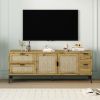 ON-TREND Elegant Rattan TV Stand for TVs up to 65", Boho Style Media Console with Adjustable Shelves, Sleek TV Console Table with Wood Grain Surface f