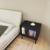 LED Nightstand with Charging Station, Modern End Table with Drawer , Glass Door Bedside Table for Bedroom, Living Room, Black