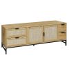 ON-TREND Elegant Rattan TV Stand for TVs up to 65", Boho Style Media Console with Adjustable Shelves, Sleek TV Console Table with Wood Grain Surface f