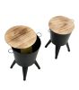 Farmhouse Rustic Distressed Metal Accent Cocktail Table with wood top-BLK; Set of 2