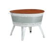 Farmhouse Rustic Distressed Metal Accent Cocktail Table; wood top-WHT; 1PC