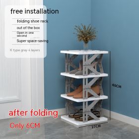 Plastic Installation-free Shoe Rack Storage Shoe Rack Folding Shoe Cabinet (Option: Gray 4 Layer K Type)