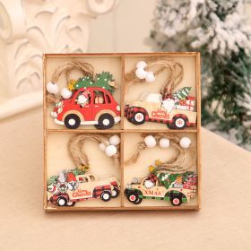 12 Wood Box Wooden Christmas Car Small Pendant Ornaments Santa Claus Decorations (Option: Style 3)