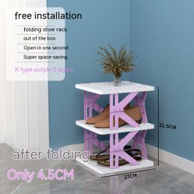 Plastic Installation-free Shoe Rack Storage Shoe Rack Folding Shoe Cabinet (Option: Purple 3 Layers K Type)