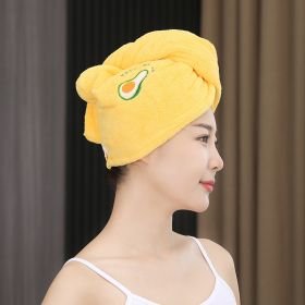 Female Strong Absorbent Quick-drying Towel Thick Coral Fleece Shower Cap (Option: Yellow-Double Thickening)