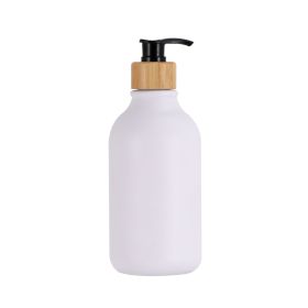 Push Round Shoulder Frosted Lotion Bottle PET Plastic Shampoo Bottle Shower Gel (Option: Matte Bottle Black Bamboo-300ml)