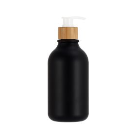 Push Round Shoulder Frosted Lotion Bottle PET Plastic Shampoo Bottle Shower Gel (Option: Black Bottle White Bamboo-300ml)