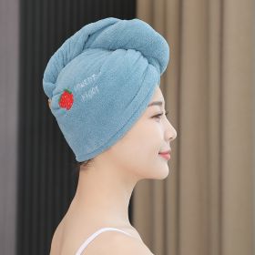 Female Strong Absorbent Quick-drying Towel Thick Coral Fleece Shower Cap (Option: Lake Blue-Double Thickening)