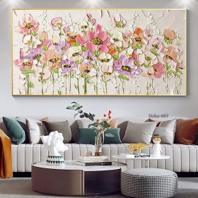 Handmade Abstract Blossom Pink Flower Oil Painting on Canvas;  Large Original Modern Textured Floral Scenery Painting Boho Wall Art Living Room Home D (size: 50X100cm)