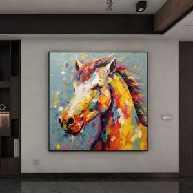 Hand Painted Oil Painting Palette Kinfe Horse Wall Art Original Animal Painting On Canvas Boho Wall Decor Abstract Modern Painting Large Impressionism (Style: 1, size: 150x150cm)