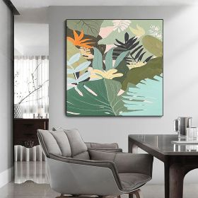 Handmade Oil Painting Original Abstract Oil Painting On Canvas Green Leaves Hand-Painted Large Painting Color Modern Floral Texture Boho Living Room W (Style: 1, size: 90x90cm)