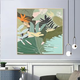 Handmade Oil Painting Original Abstract Oil Painting On Canvas Green Leaves Hand-Painted Large Painting Color Modern Floral Texture Boho Living Room W (Style: 1, size: 100x100cm)