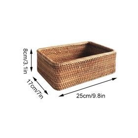 3pcs Hand-Woven Rattan Wicker Basket Fruit Tea Snack Bread Basket Cosmetic Rectangular Storage Box Household Kitchen Room Supply (Color: 1pcs medium, Ships From: China)