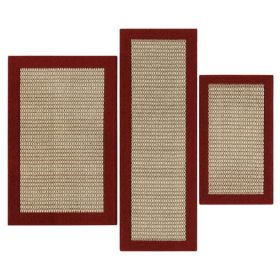 Machine Washable Faux Sisal Gray Indoor Accent Rug Set, 3-Piece Set (Color: 3PC - 1'8"x2'6", 2'6"x3'10",Red, 1'9"x5')