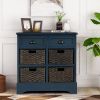 Rustic Acacia Wood Storage Cabinet with Two Drawers and Four Classic Rattan Baskets for Dining Room, Entryway, or Living Room