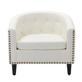 PU Leather Tufted Barrel ChairTub Chair for Living Room Bedroom Club Chairs (Color: White + PU)