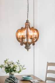 Farmhouse Chandelier, 6-Light Wood Chandelier Pendant Light Fixture with Adjustable Chain for Dining Room Living Room Entryway, Bulb Not Included (Color: as Pic)