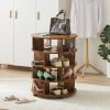 [New Design] Round pushable wooden shoe cabinet on wheels for 16-20 pairs of shoes-Brown