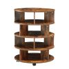 [New Design] Round pushable wooden shoe cabinet on wheels for 16-20 pairs of shoes-Brown