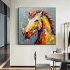 Hand Painted Oil Painting Palette Kinfe Horse Wall Art Original Animal Painting On Canvas Boho Wall Decor Abstract Modern Painting Large Impressionism