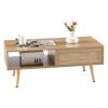 41.34" Rattan Coffee table, sliding door for storage, solid wood legs, Modern table for living room