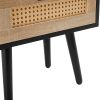 15.75" Rattan End table with drawer and solid wood legs, Modern nightstand, side table for living room, bedroom