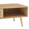 41.34" Rattan Coffee table, sliding door for storage, solid wood legs, Modern table for living room