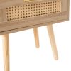 15.75" Rattan End table with drawer and solid wood legs, Modern nightstand, side table for living room, bedroom