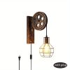 Retro Industrial Wall Sconce, 1Pack Antique Brass Vintage Plug In Wall Lighting, Industrial Lantern Retro Lamp Metal Wall Light Fixtures For Bedside B