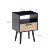 15.75" Rattan End table with drawer and solid wood legs, Modern nightstand, side table for living room, bedroom