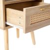 15.75" Rattan End table with drawer and solid wood legs, Modern nightstand, side table for living room, bedroom