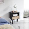 15.75" Rattan End table with drawer and solid wood legs, Modern nightstand, side table for living room, bedroom