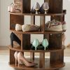 [New Design] Round pushable wooden shoe cabinet on wheels for 16-20 pairs of shoes-Brown